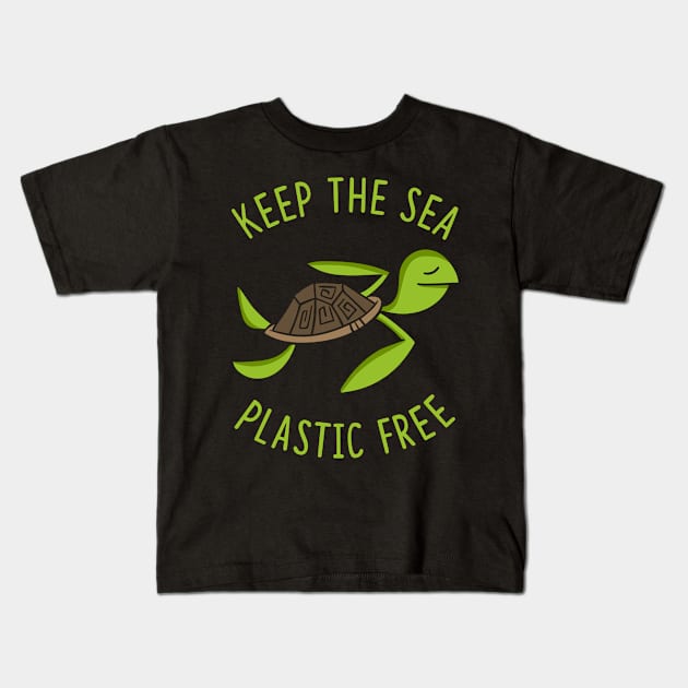 Keep The Sea Plastic Free Turtle Kids T-Shirt by funkyteesfunny